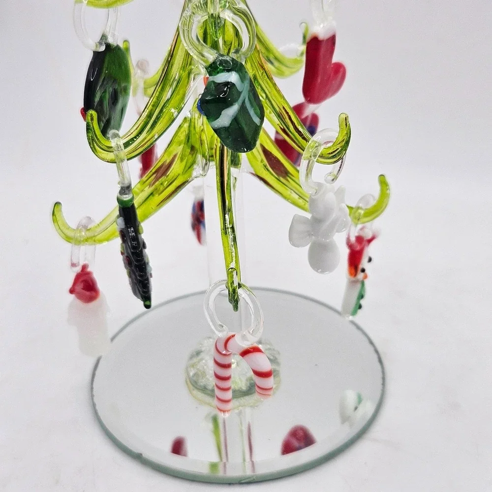 Green Crystal Glass Christmas Tree with Removable Ornaments 6